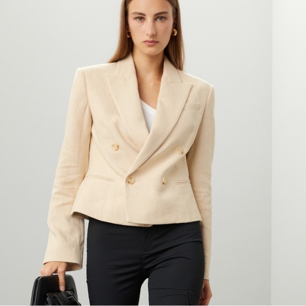 A.L.C. River Linen Double-Breasted Blazer - Size 2